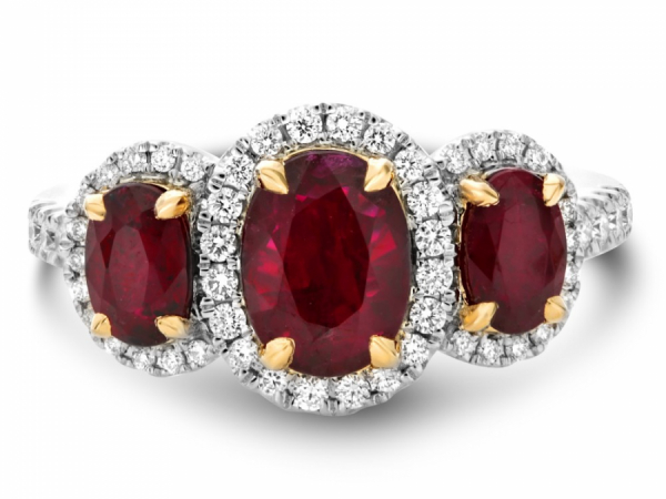 three stone ruby ring